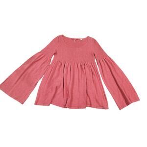 Rust Terracotta Boho Smocked Babydoll Sweater Anthropologie Knitted & Knotted S